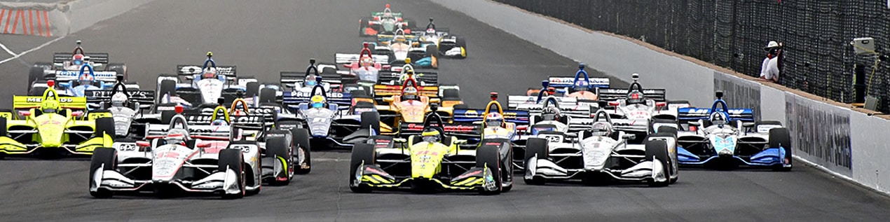 indy cars racing to through the start line Las Vegas